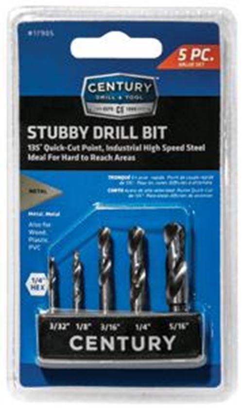 Picture of Century Drill & Tool CY17905 Stubby Hex Shank Drill - 5 Piece