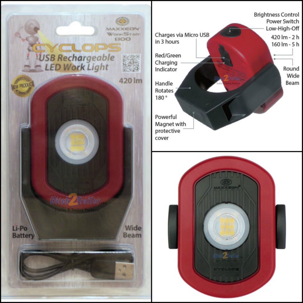 Picture of Maxxeon MNMXN00810 420 Lumen Cyclops USB Rechargeable LED Work Light