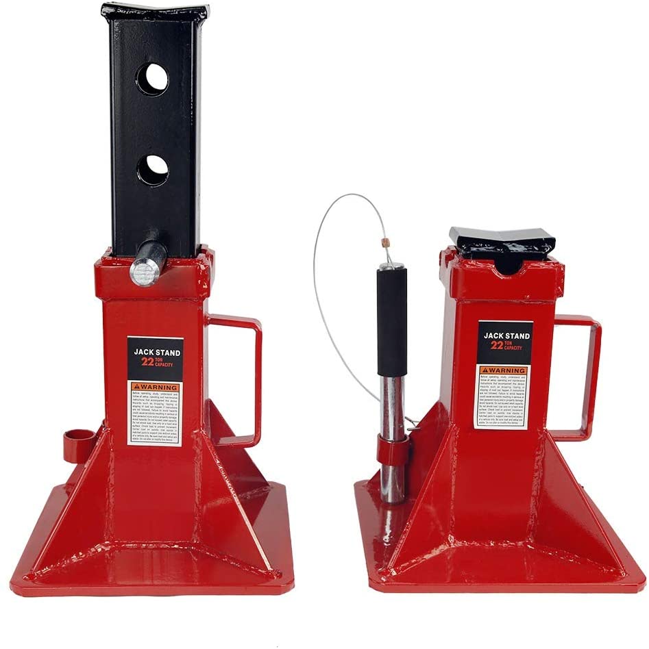 VK55220A 22 Ton Jack Stands Pin Style Lock with Adjustable Height, Red