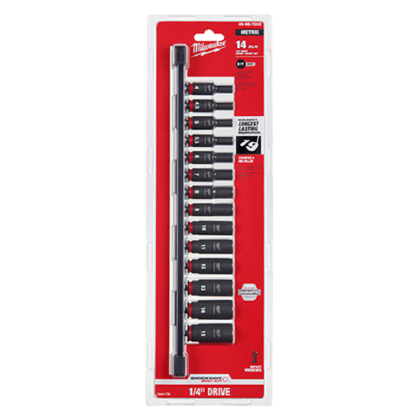 Milwaukee 14PC SHOCKWAVE Impact Duty Socket Metric Deep 6 Point Set - 49-66-7003