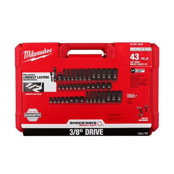 MWK49-66-7009 0.37 in. Drive SAE & Metric Deep 6 Point Socket Set -  Milwaukee