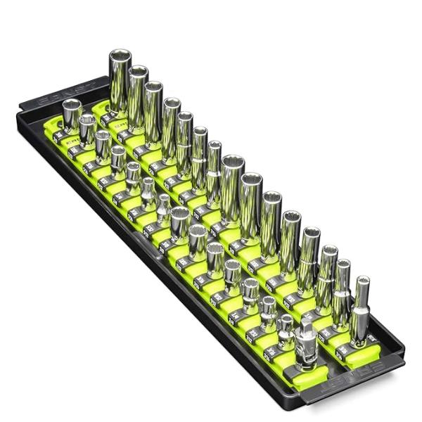 ERN8467HV 13 in. Socket Boss Premium 2-Rail 0.25 in. Drive Socket Organizer - High Visibility