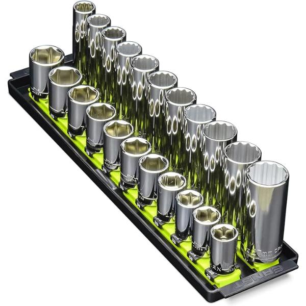 ERN8469HV 13 in. Socket Boss Premium 2-Rail 0.5 in. Drive Socket Organizer - High Visibility