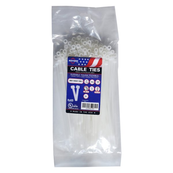 Cable Tie, 7 in L, 1-7/8 in Max Bundle Dia., Natural, Nylon 6/6, 50 lb Strength