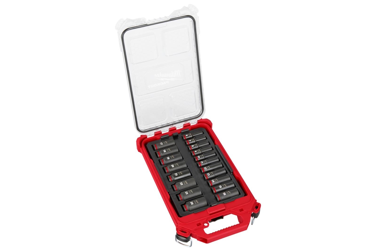 MWK49-66-6801 0.375 in. Drive Deep Packout Shockwave Impact-Duty Sockets Set, Black Oxide - 19 Piece