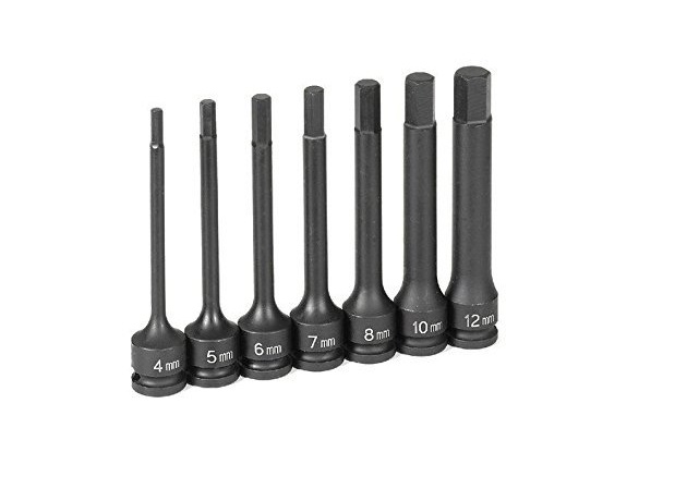 4 in. 0.25 in. Drive Impact Metric Hex Driver Set, 7 Piece