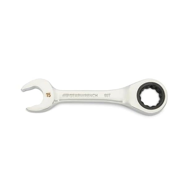 Picture of Gearwrench KD86845 15 mm 90 Tooth Stubby Combo 12 Point Stubby Combination Ratcheting Wrench