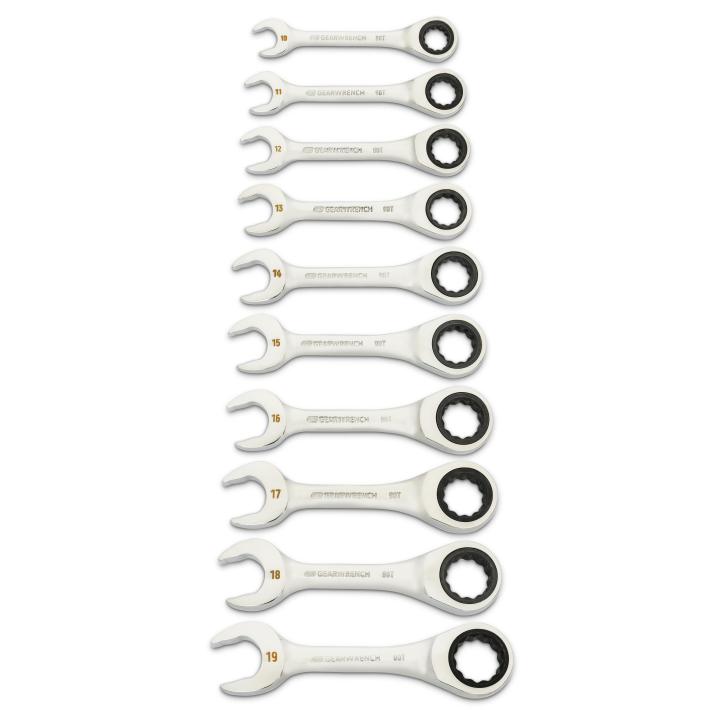 KD86850 90-Tooth 12 Point Metric Stubby Ratcheting Combination Wrench Set, 10 Piece -  Gearwrench