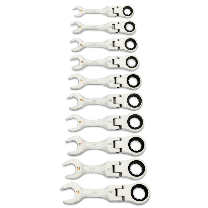 KD86870 90-Tooth 12 Point Metric Stubby Flex Ratcheting Combination Wrench Set - 10 Piece -  Gearwrench
