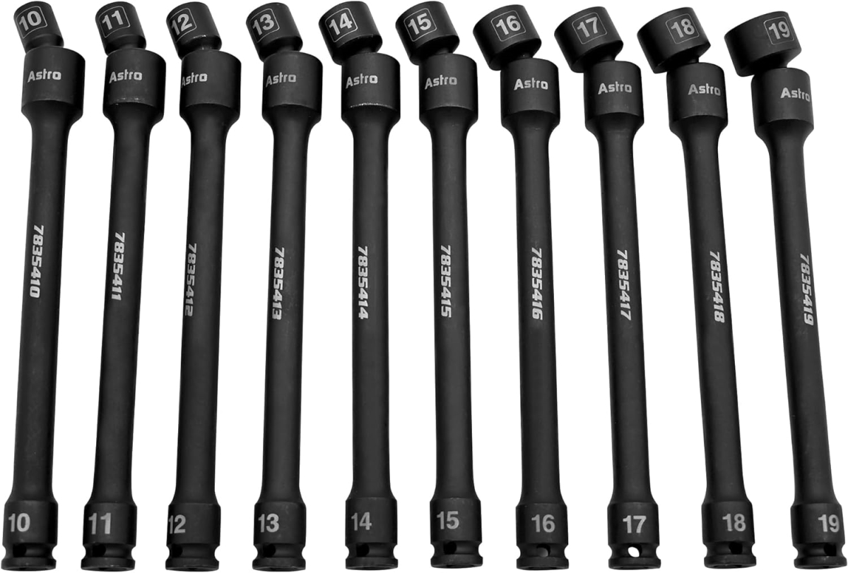 Astro Pneumatic 10 Piece 3/8" Drive 6 Point Pinless Universal Impact Extension Socket Set (78354)