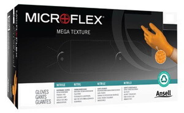 MX93-256S-10 CASE Mega Texture Nitrile Gloves, Orange - Small