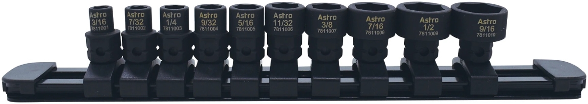 ASTRO 10-Piece 1/4” Drive Low Profile Nano Impact Sockets - SAE (78110)