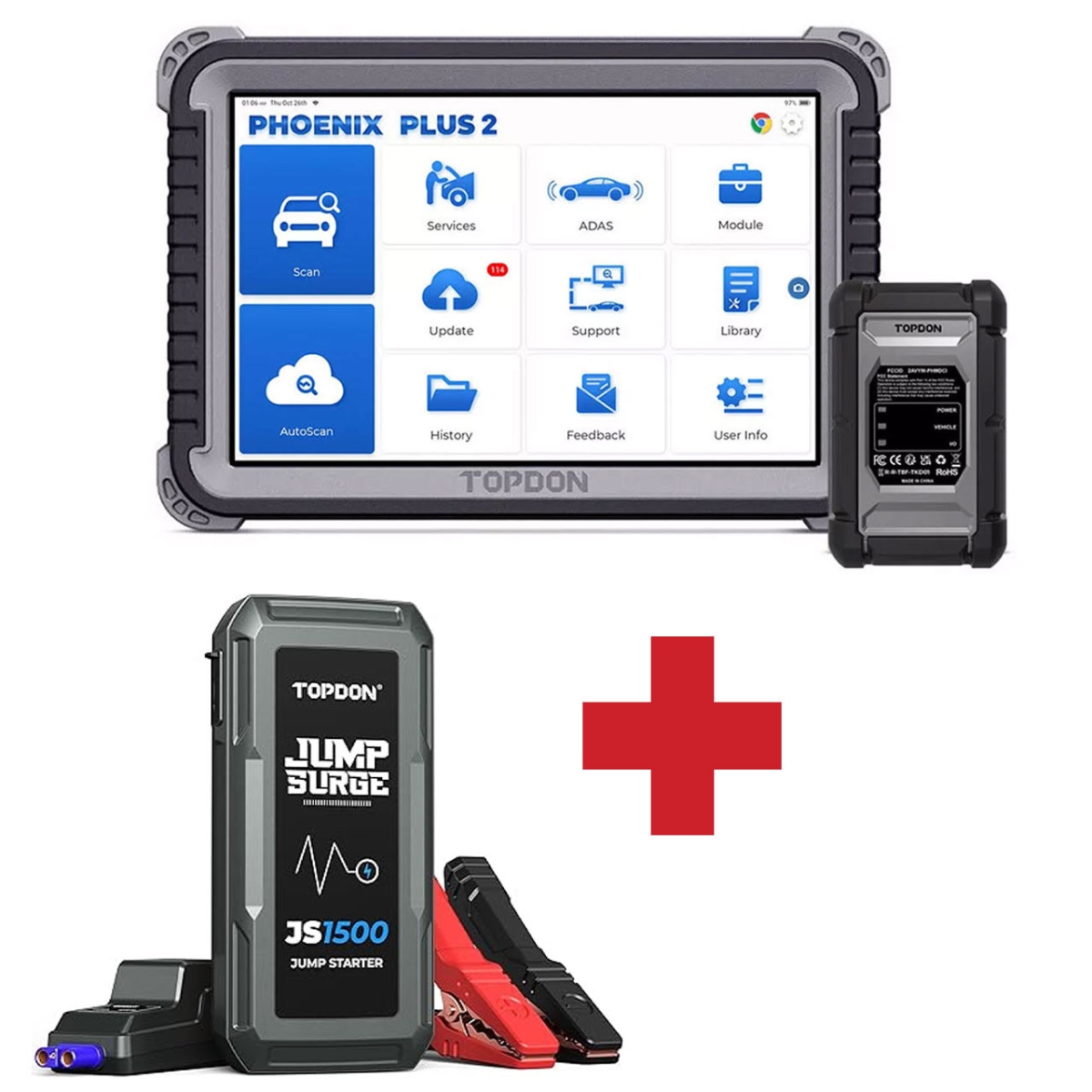 TOPDON Phoenix Plus 2 Diagnostic Scanner with 2-Year Updates (PXPLUS2) + Free Tool