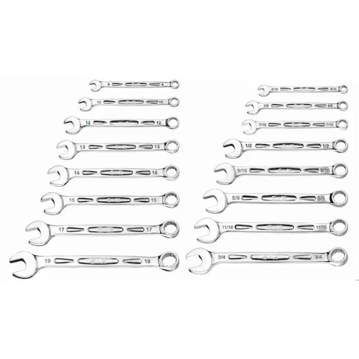 SK01368 Metric & SAE Combination Wrench Set - Small Sized EVA, Silver - 16 Piece