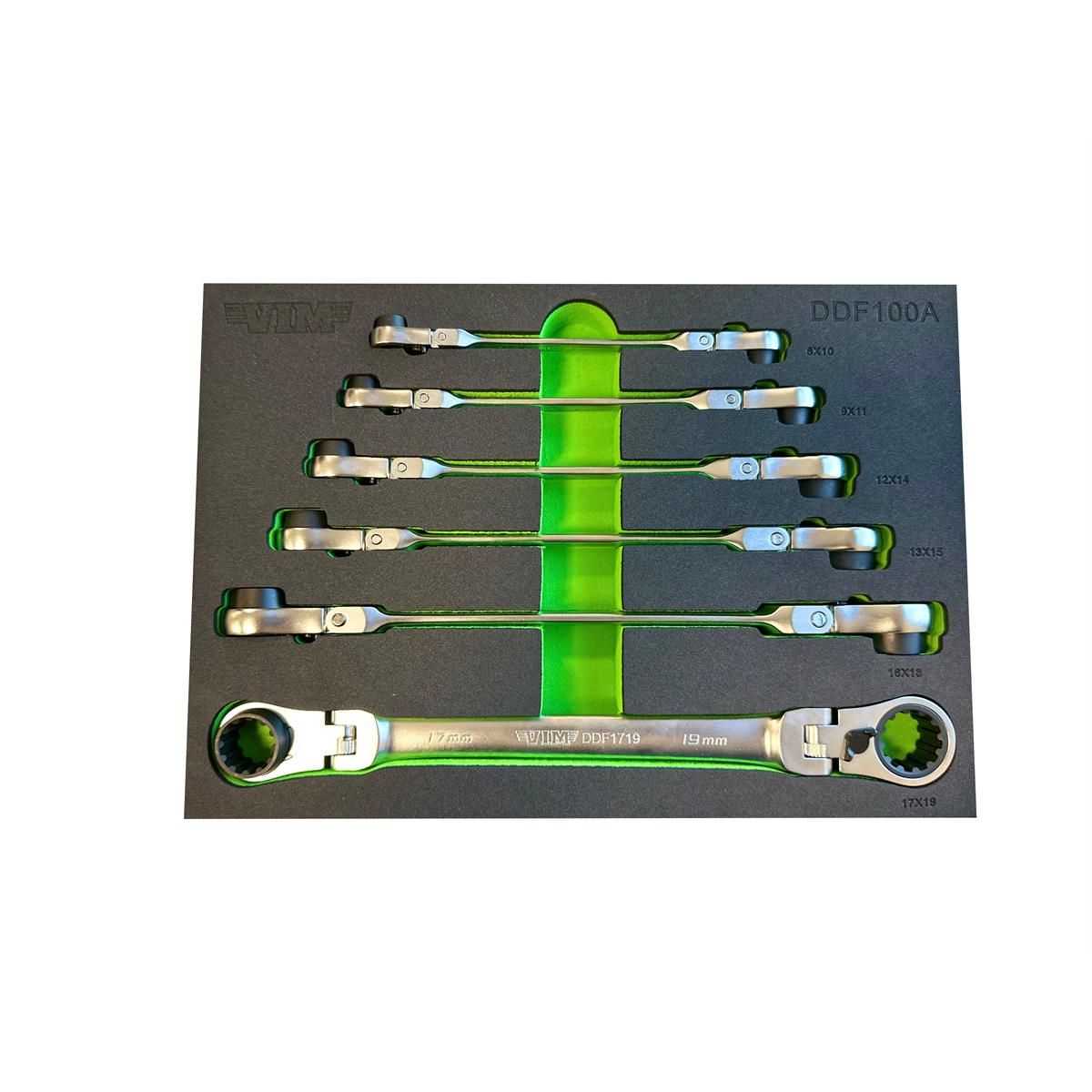 VMDDF100A Double Deep Spline Flex Head Ratcheting Wrench Set - Metric - 6 Piece