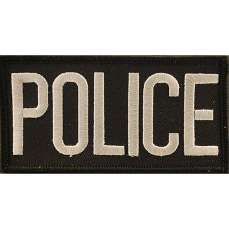 PM4115 Patch - Police Tab, Silver & Black - 4 x 2 in.