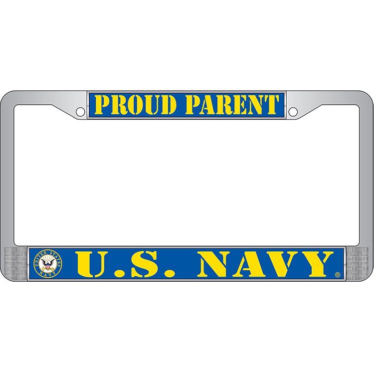 LP3819 Chrome License Plate Frame, USN, Proud Parent - 6 x 12 in.