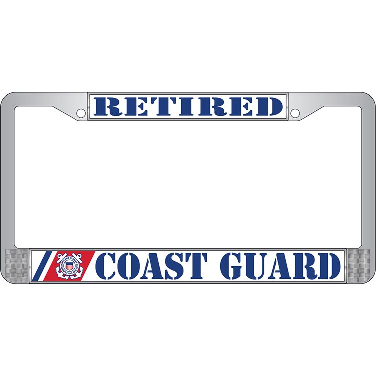 Picture of Eagle Emblems LP3995 Chrome License Plate Frame&#44; United States Coast Guard&#44; Retired - 6 x 12 in.