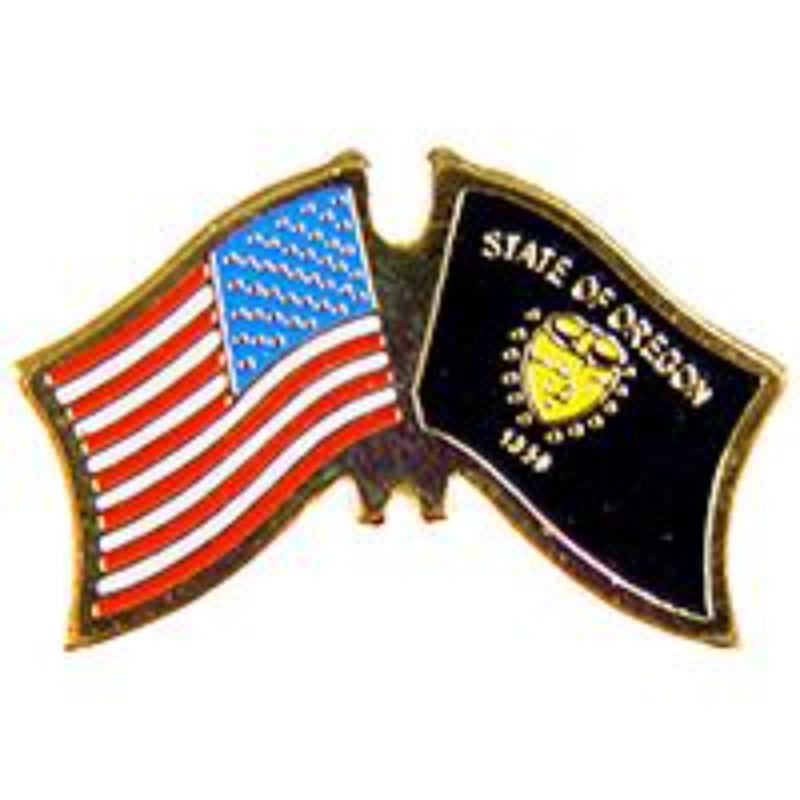 P09138 Cross Flags Pin - USA & Oregon - 1.125 in.