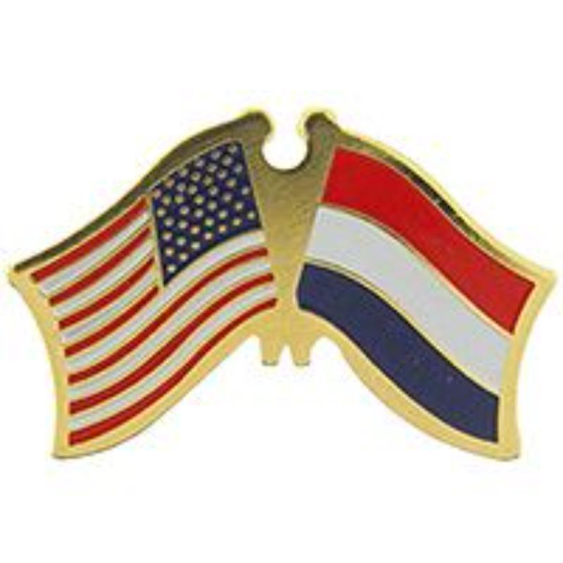Cross Flags Pin - USA & Netherlands - 1.125 in. - Durable Metal Design