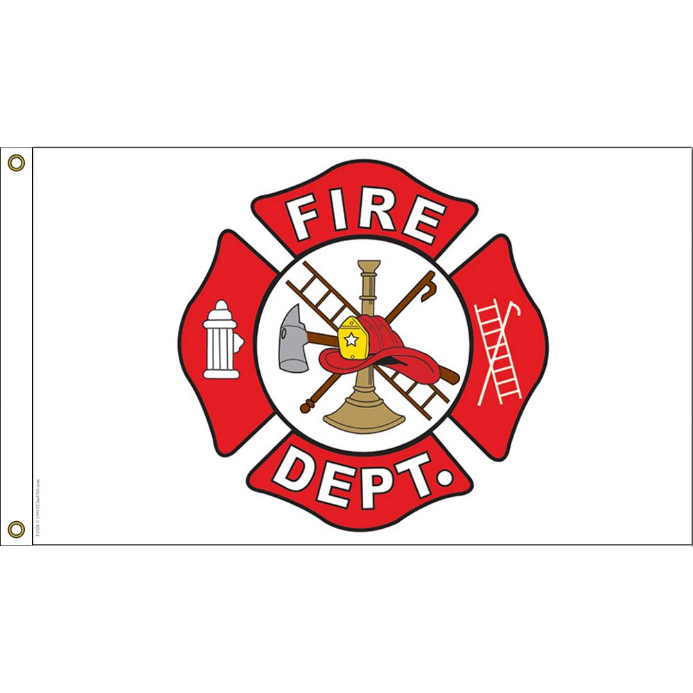 F1928 Flag - Fire Department Logo - White & Red - 3 x 5 ft.