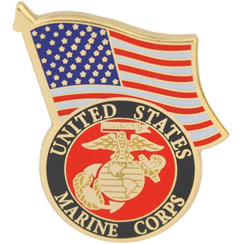 P13772 Pin - USMC Logo with USA Flag - 1.25 in.