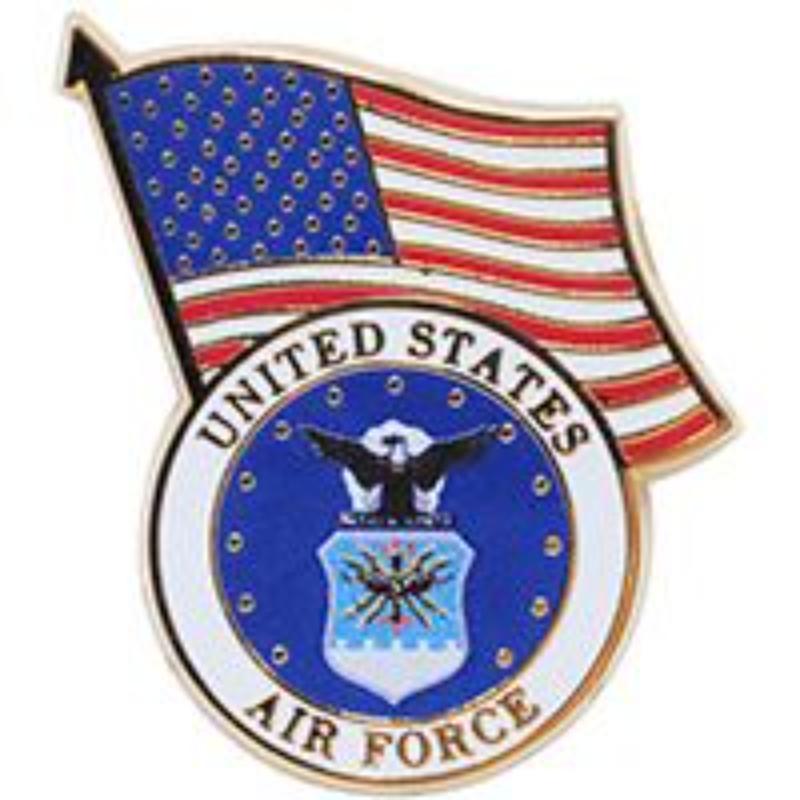 P13774 Pin - USAF Emblem & USA Flag - 1.25 in.