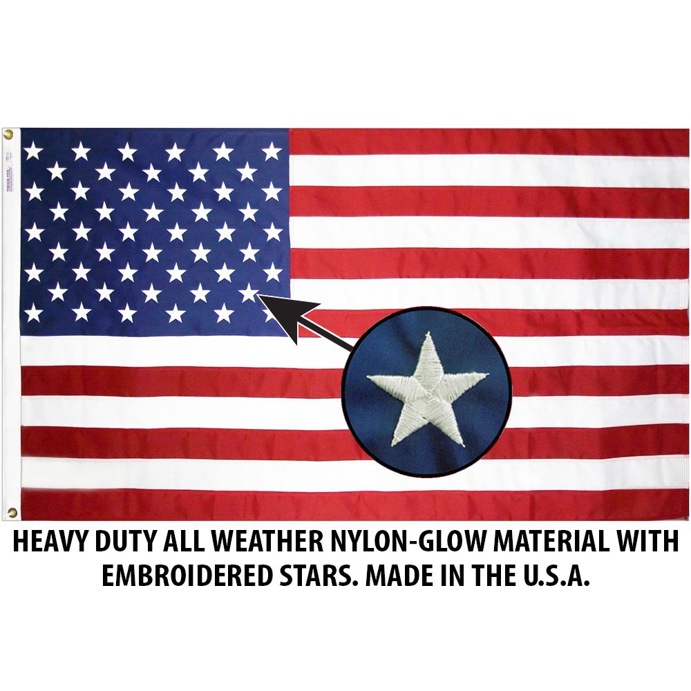 F3135-08 Flag - USA Embroidered Stars - Nylon-Glow - 5 x 8 ft.