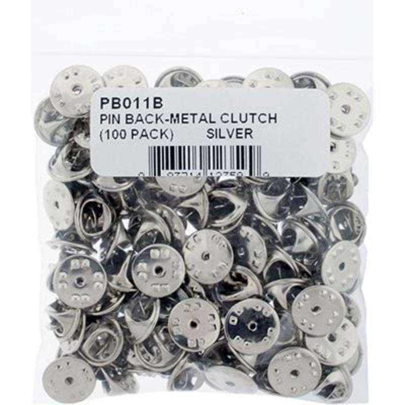PB011B Pin Back - Metal Clutch, Silver - Pack of 100