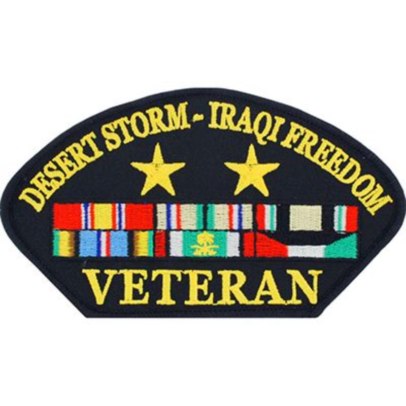 PM1674 Patch - Gulf War, Hat, Veteran - Desert Strom & Iraqi Freedom - 5.25 x 3 in.