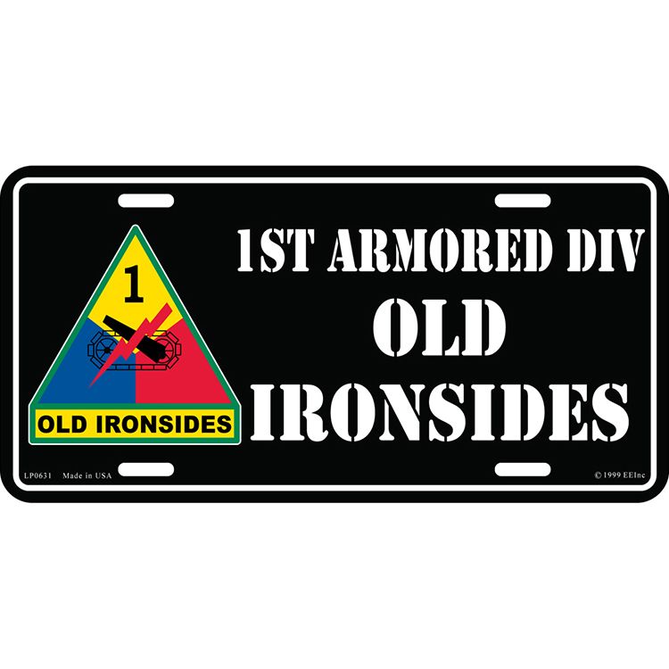 LP0631 License Plate Frame - Army, 1St Armored Division - 6 x 12 in.