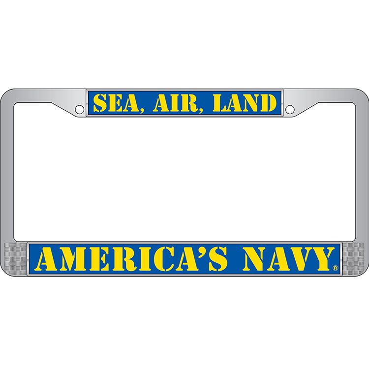LP3811 Chrome License Plate Frame, USN, Americas Navy - 6 x 12 in.