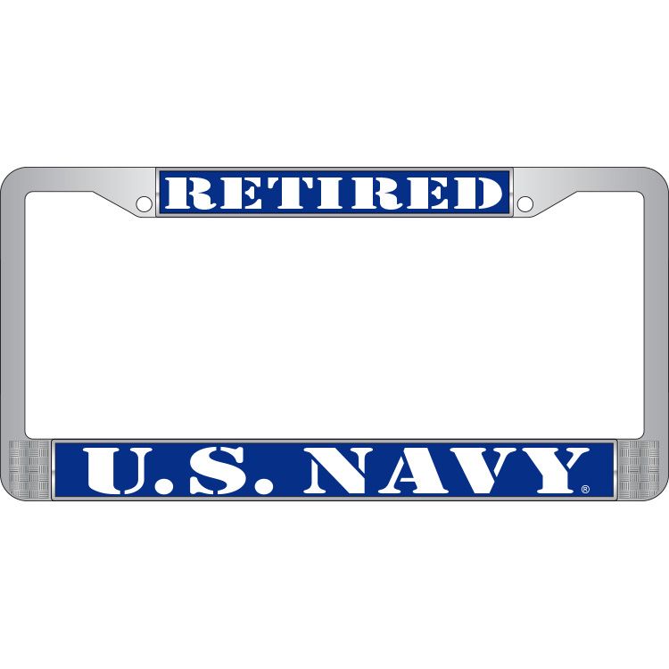 LP3923 Chrome License Plate Frame, USN, Retired - 6 x 12 in.
