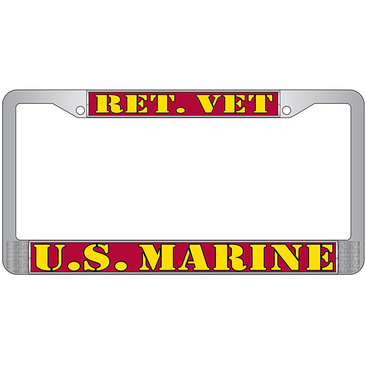 LP3926 Chrome License Plate Frame, USMC, Retired Veteran - 6 x 12 in.