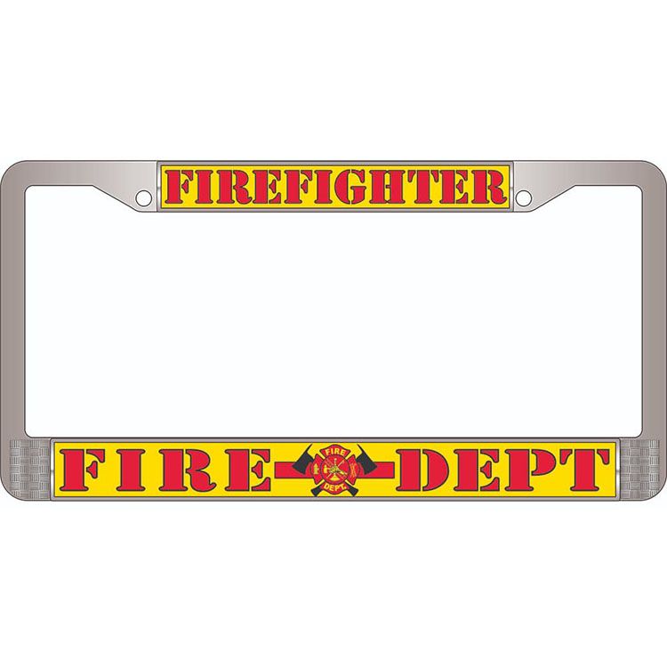 LP3937 Chrome License Plate Frame, Firefighter - 6 x 12 in.