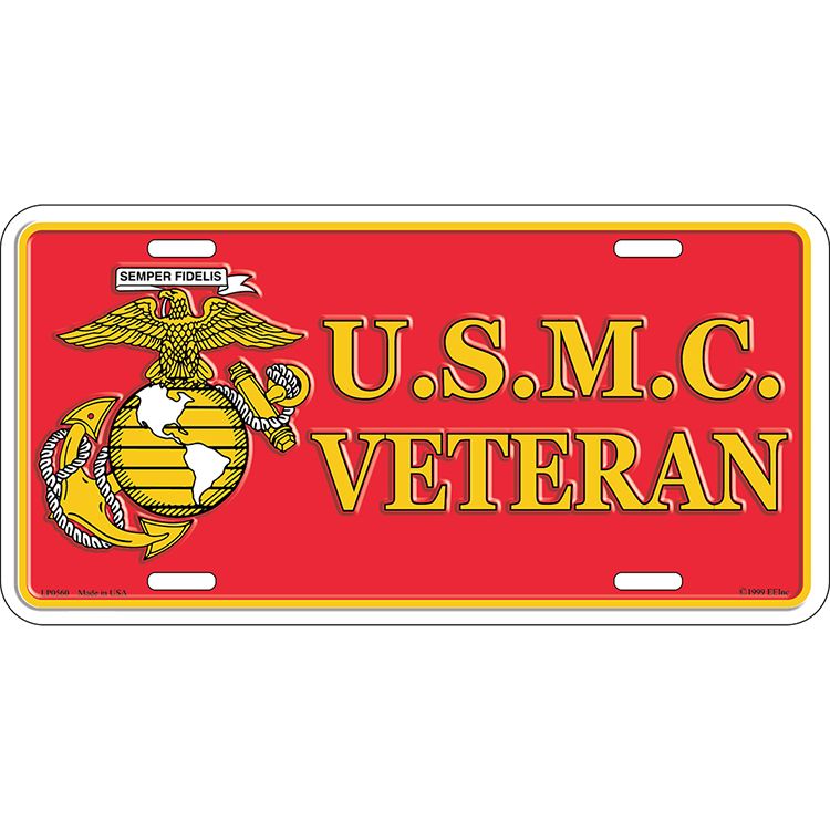 LP0560 License Plate Frame - USMC Logo, Veteran - 6 x 12 in.