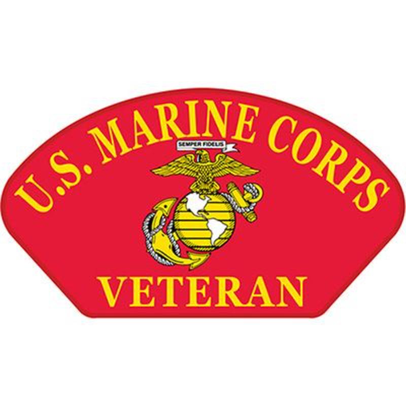 PM1383 Patch - USMC, Hat, Veteran - Red - 5.25 x 3 in.