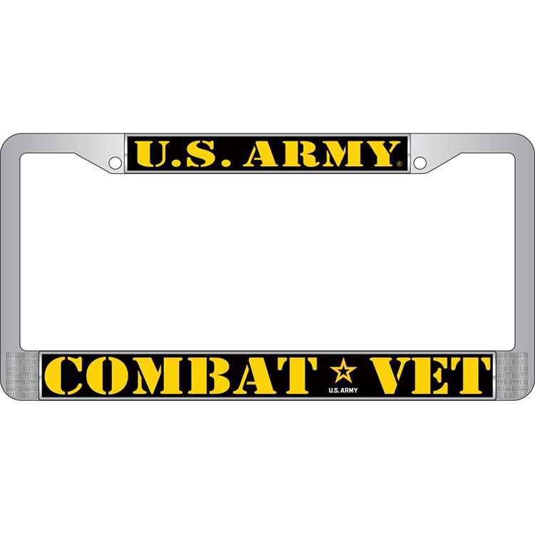 LP3800 Chrome License Plate Frame, Army, Combat Veteran - 6 x 12 in.