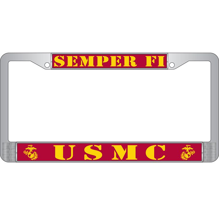 LP3925 Chrome License Plate Frame, USMC, Semper FI - 6 x 12 in.