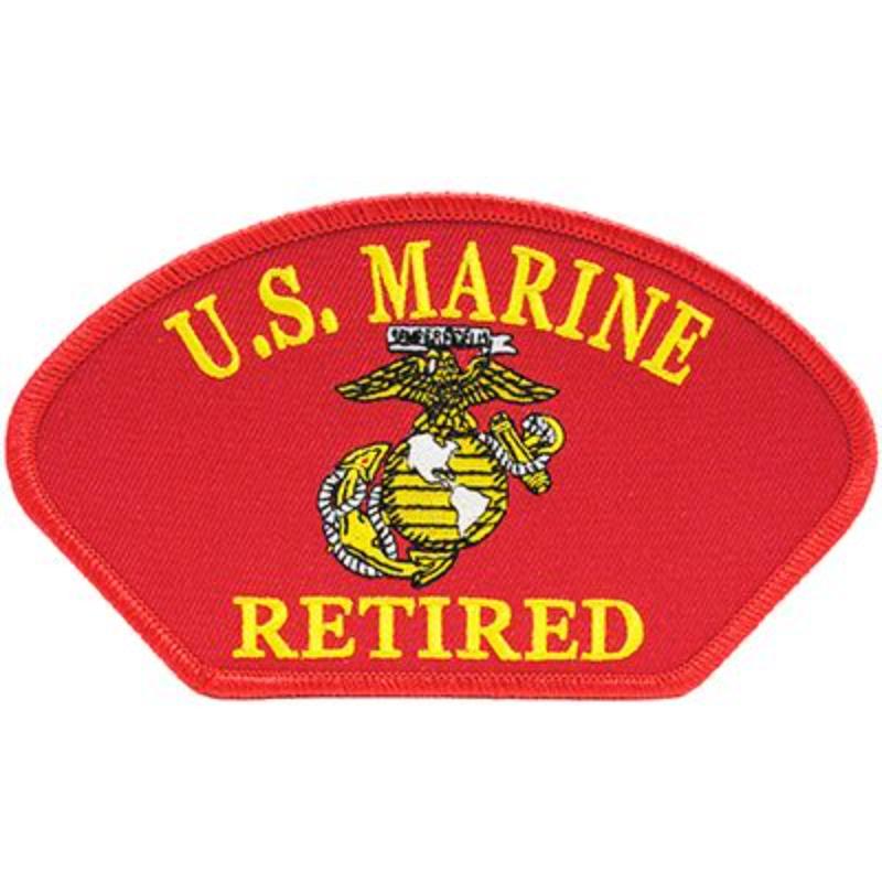 PM1384 Patch - USMC, Hat, Retired - Red - 5.25 x 3 in.