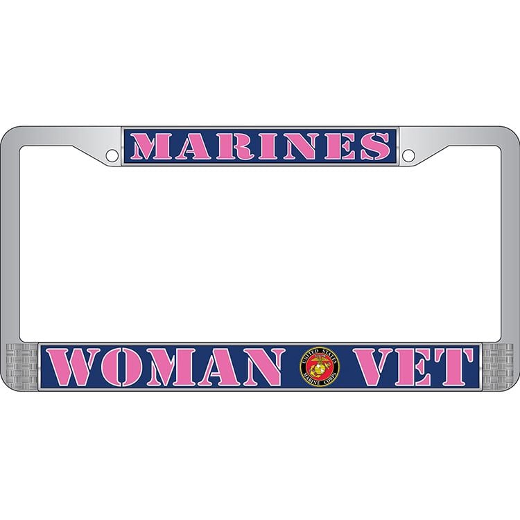 LP3803 Chrome License Plate Frame, USMC, Woman Veteran - 6 x 12 in.