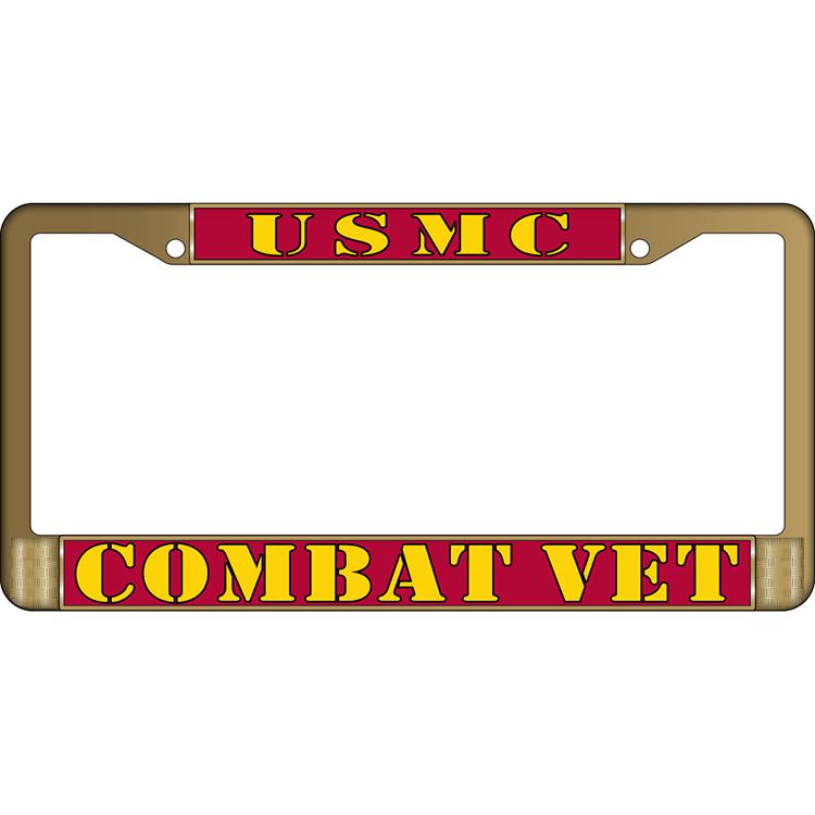 LP3813 License Plate Frame, USMC, Combat Veteran - Polished Brass - 6 x 12 in.