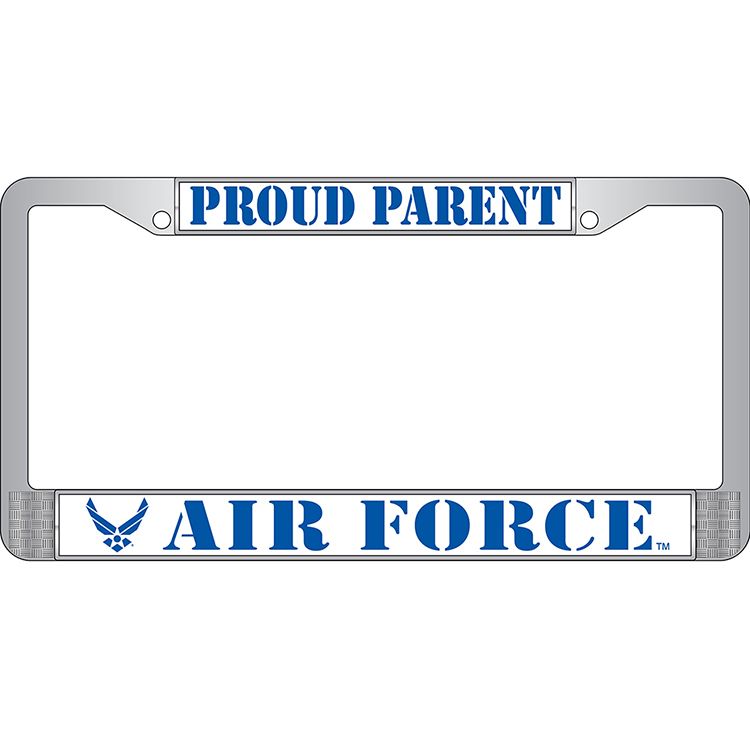 LP3820 Chrome License Plate Frame, USAF, Proud Parent - 6 x 12 in.
