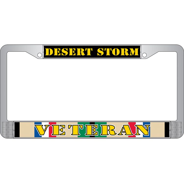 Picture of Eagle Emblems LP3971 Chrome License Plate Frame&#44; Desert Strom Veteran - 6 x 12 in.
