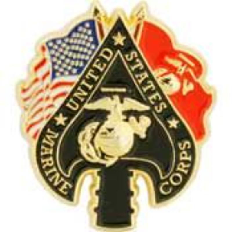 P15768 Pin - USMC, Spade & Flags - 1.125 in.