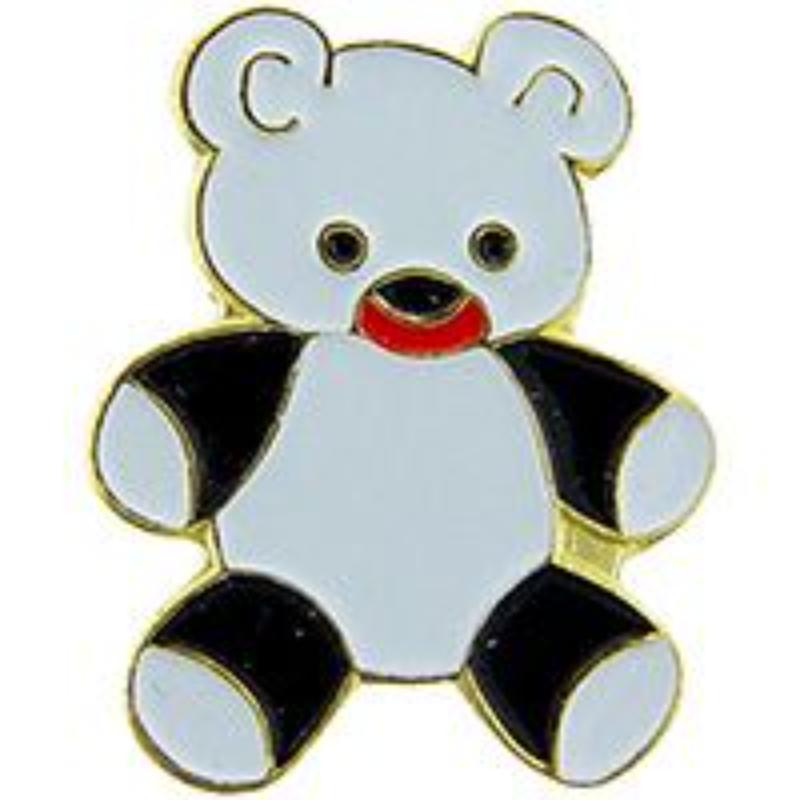 P64101 Pin - Bear, Teddy - White & Black - 1 in.