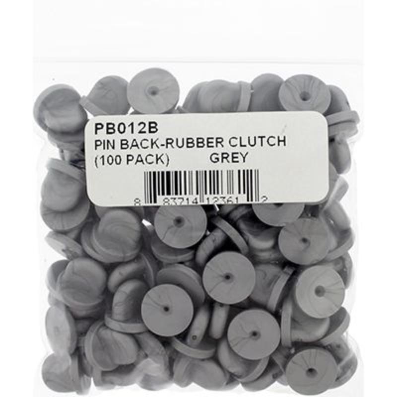 PB012B Pin Back - Rubber Clutch, Gray - Pack of 100