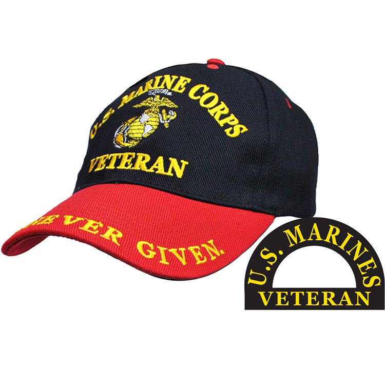 CP00323 Cap - USMC, Veteran - Black & Red