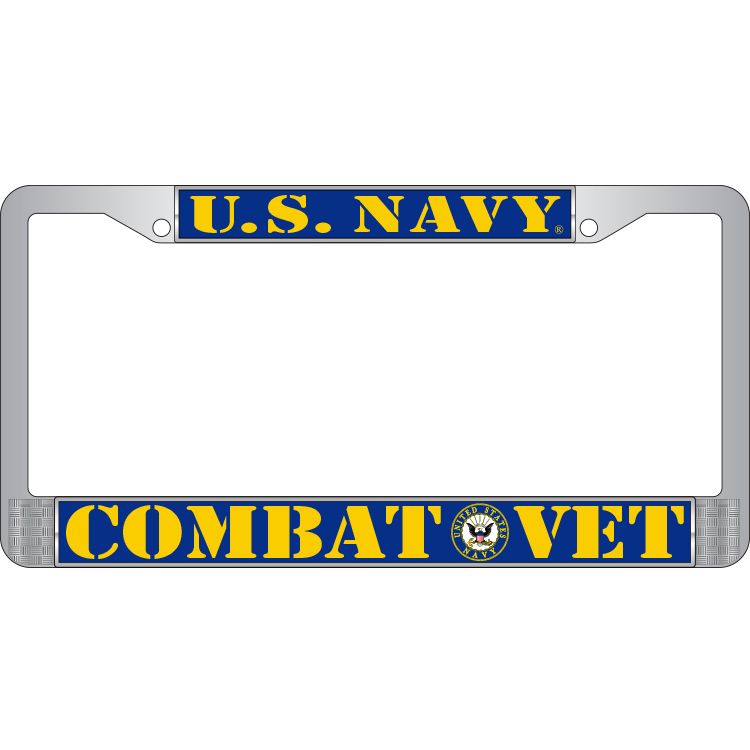 LP3802 Chrome License Plate Frame, USN, Combat Veteran - 6 x 12 in.