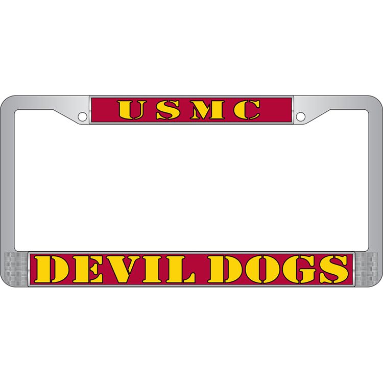 Picture of Eagle Emblems LP3979 Chrome License Plate Frame&#44; USMC&#44; Devil Dogs - 6 x 12 in.